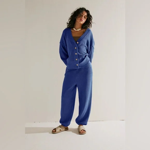 FREE PEOPLE Hailee Cardi Set in Blue Lapis LazuliThanksgiving Sale